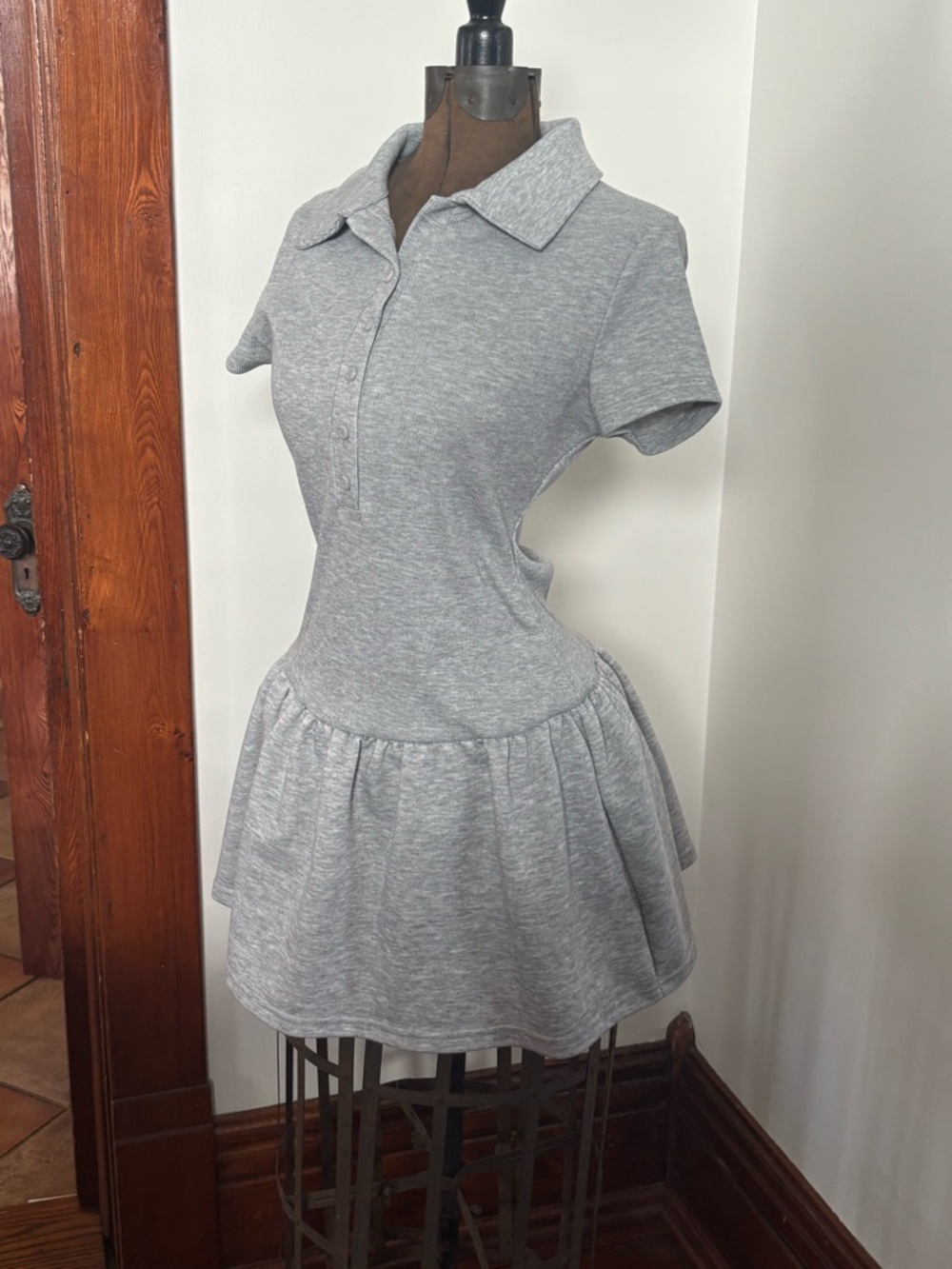 SHEIN Heather Gray Polo Collar Mini Dress